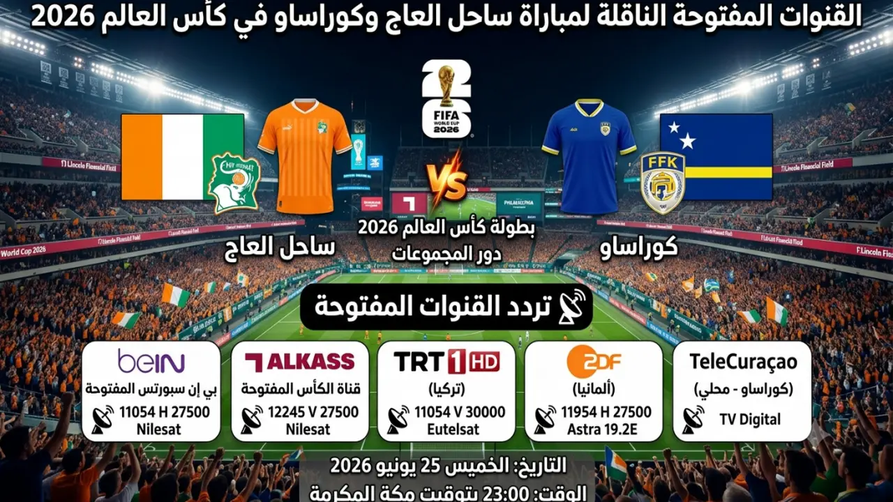 القنوات المفتوحة لنقل مباراة ساحل العاج وكوراساو في المونديال